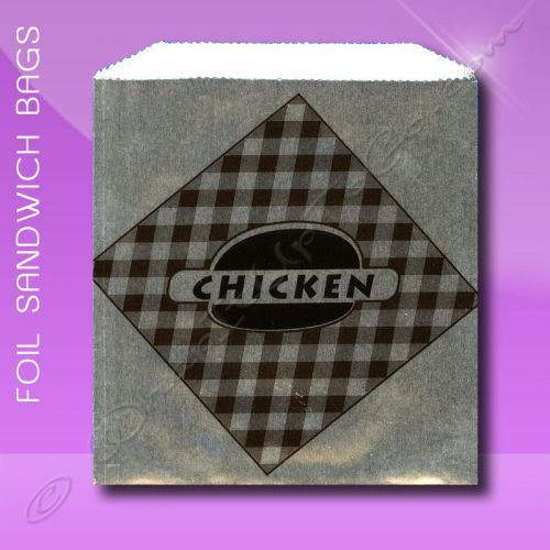 Foil Sandwich Bags – 6 x 3/4 x 6-1/2 – Printed Chicken
