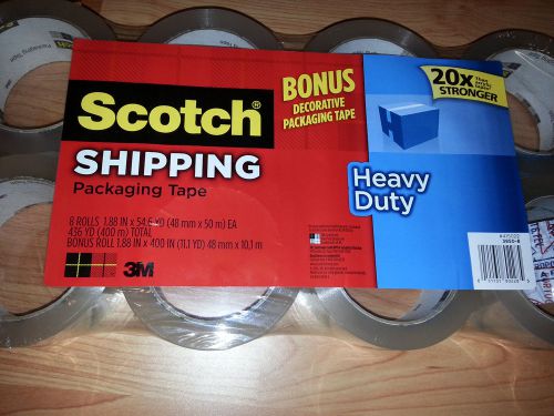 3M Scotch 8 Rolls Heavy Duty Shipping Packing Tape &amp; Free Decorative Tape, NEW!!