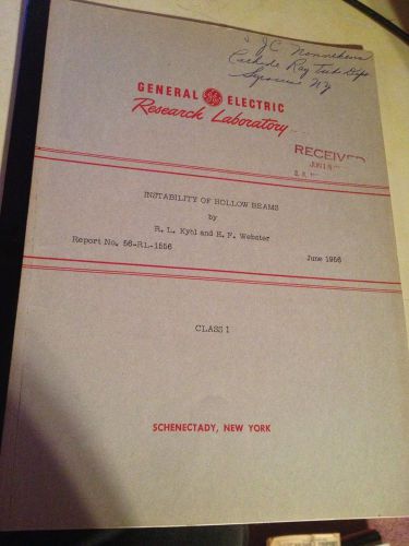 VINTAGE LAB GE GENERAL ELECTRIC 1956 INSTABILITY OF HOLLOW BEAMS RESEARCH