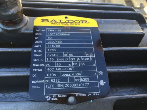 BALDOR 50 HP Motor NEW CM4115T Used One Time
