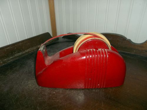 Vintage,RED Cast Iron Industrial Metal Double Tape Dispenser Has Original Wheel!