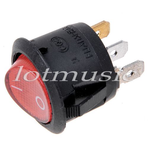 Round Red 3 Pin SPST ON-OFF Rocker Switch With Neon Lamp