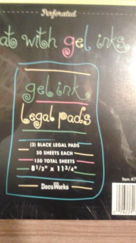 Lot of - 3 -  Gel Ink Legal Pads. Black.
