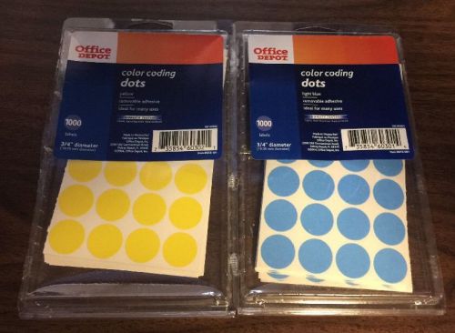 New Set Of (2) Office Depot Color Coding Dots 3/4&#034; Round 1000 Labels