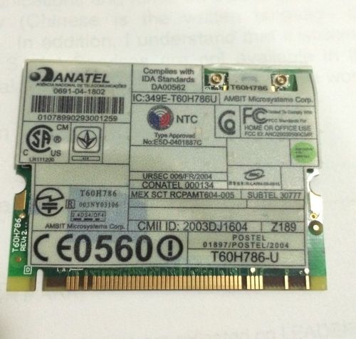 IBM ANATEL T60H786-U  WIRELESS 802.11 B/G CARD