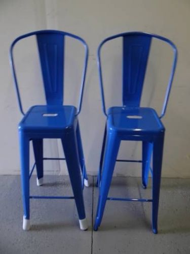 2 Tolix Marais Style Counter Bar Stool w/Back Chair Silver Blue Black 100+AVAIL!