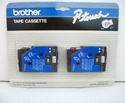 Brother P-Touch TC-00 Tape Cassette Black on White 12mm 1/2&#034; 2 Pack