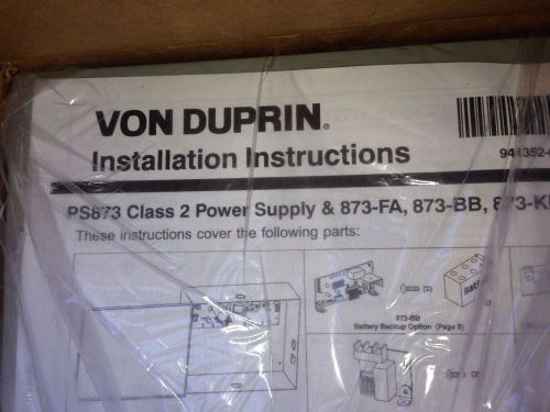 Von Duprin PS873 class 2 Power Supply -New In Box!