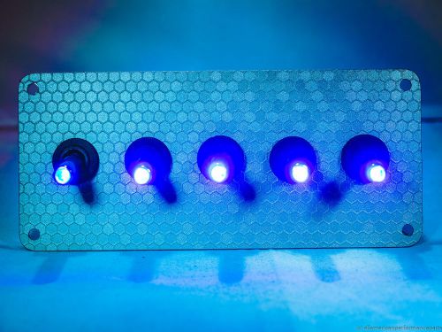 HONEYCOMB GREY WRAP CARBON FIBER PANEL w/ 5 LED toggle switches - BLUE