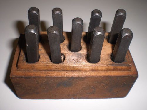 (9) Vintage Machine Cut Steel Hand Punch Die NUMBERS Stamp Set 3/16&#034; 5/16&#034; shaft