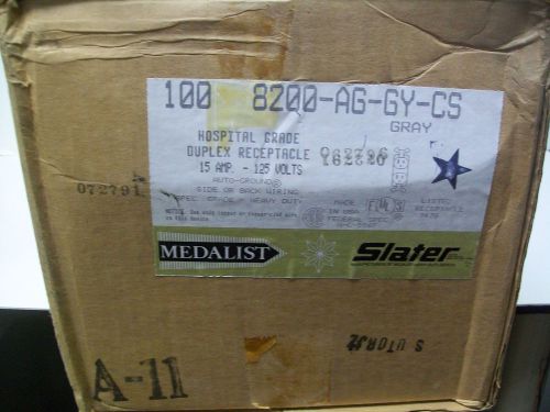 (100) Slater 8200-AG-GY-CS HOSPITAL GRADE Duplex Receptacle 15A 125V Grey