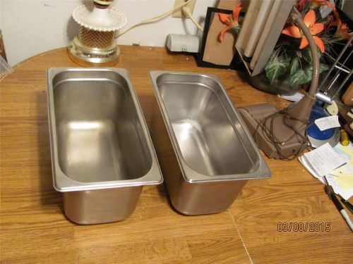 2 COMMERCIAL ABC  STAINLESS STEEL STEAM PANS INSERTS THIRD X 6 &#039; DEEP- VGUC