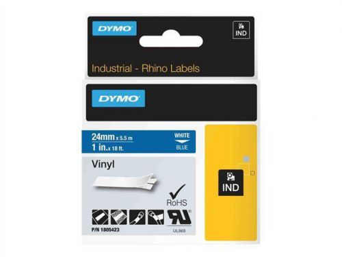 DYMO Rhino Coloured Vinyl - Permanent adhesive vinyl tape - white on blu 1805423