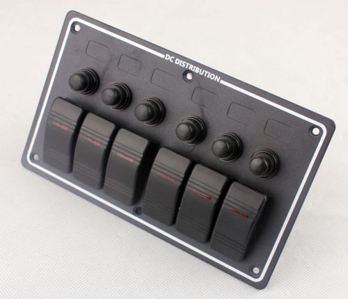 Black dc12v 6 gang switch panel circuit breaker aluminium led rocker waterproof for sale