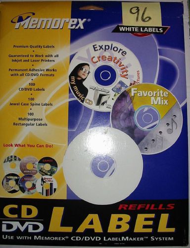 96 Memorex CD/DVD Labels  White - Open Pack 48 sheets