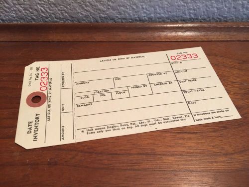 Vintage Ennis Tag Co. #663 Set Of 10 Inventory Tags W/Perforated Top