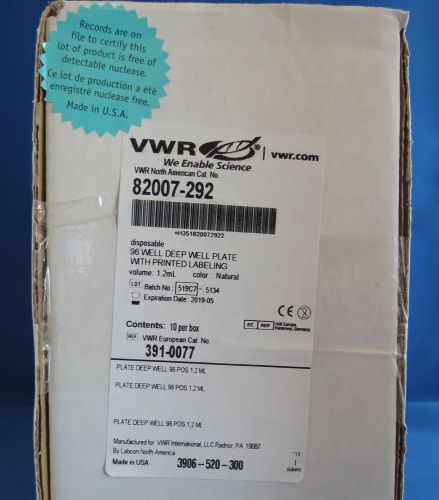 Qty 10 VWR 96 1.2mL Deep Well Plates w/ Printed Labeling #82007-292