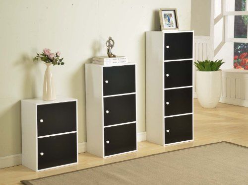 Kings Brand White / Black Finish Wood Storage Cabinet 4 Doors