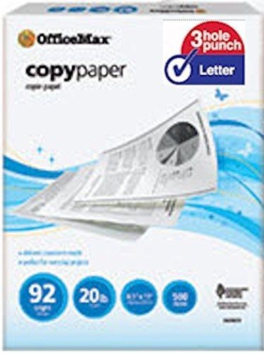 Officemax copy paper, 92 bright, 500 sheets/ream, 8 1/2&#034; x 11&#034;, 3 hole punch, 20 for sale