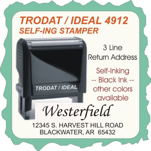 Return Address, 3 Line, Trodat/Ideal-Self Inking-Rubber Stamp, Custom Made
