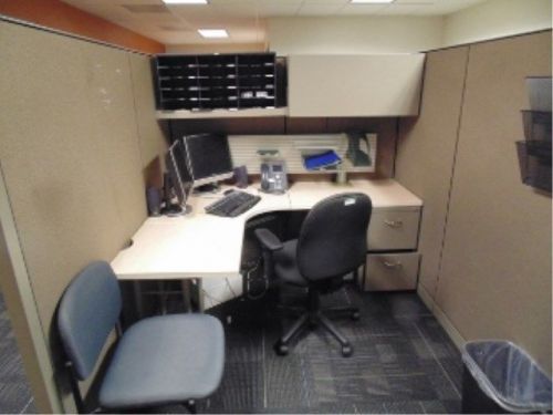 Lot of 4 - Steelcase Full Cubicle Offices with high walls, L Desks, chairs,
