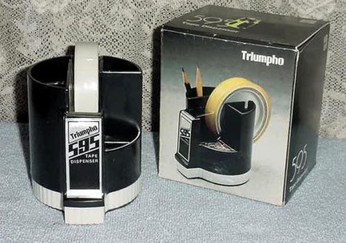 NEW Triumph 595 Tape Dispenser Pen Pencil &amp; Paper Clip Holder Weighted w Box Vtg