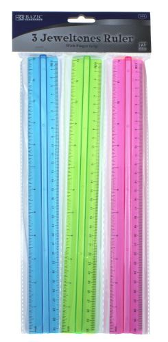 Bazic jeweltones 12&#034; ruler lot of 3 with finger grip 1/16&#034; &amp; metric #313 for sale