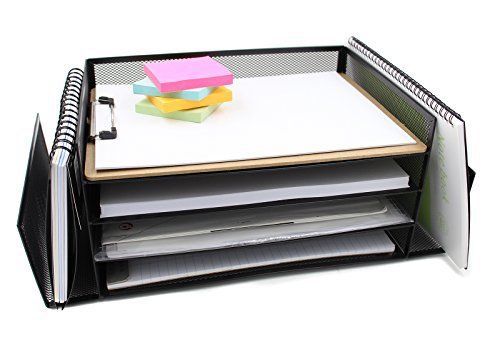 Mesh Desk Trays Literature Organizer 4 Horizontal and 2 Upright Sections Black