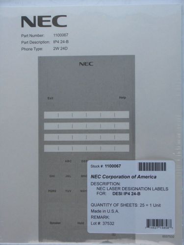 NEC 1100067 Labels For SL1100 24 Button Phone - 25 Pack