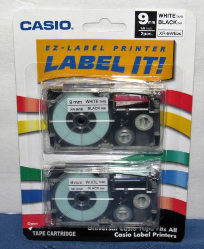 Casio XR-9WE2S EZ-Label Printer 2-Pack Tape Cartridge 3/8&#034; Black on White