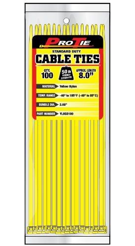 Pro Tie YL8SD100 8-Inch Yellow Standard Duty Color Cable Tie, Yellow Nylon,