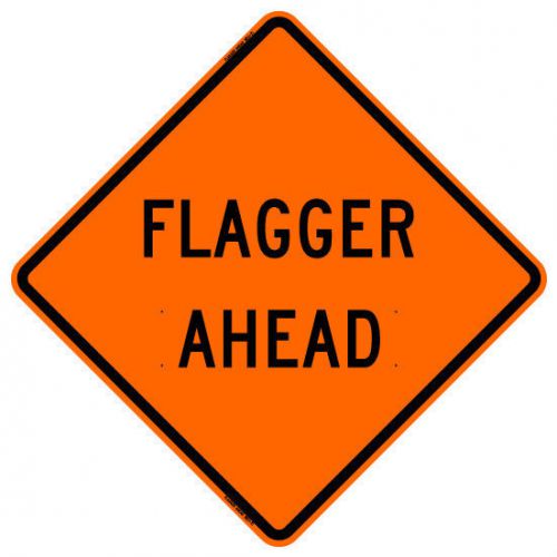 FLAGGER AHEAD (48&#034;) Roll-Up Sign with Ribs..FLUORESCENT VINYL