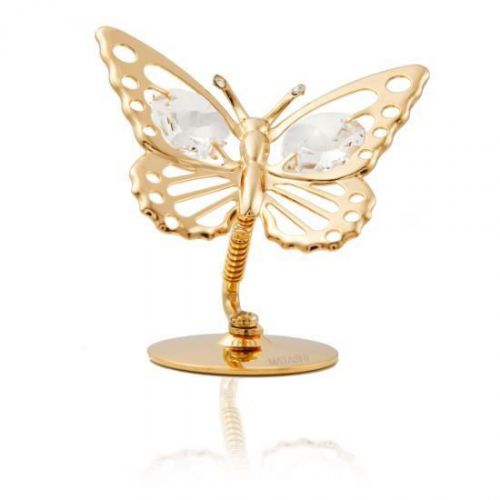 24K Gold Plated Moving Butterfly Table Top Made with Genuine Matashi Crystals