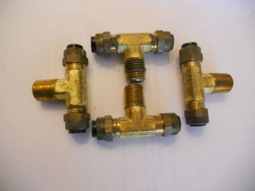 (2) Brass Male Branch 3/8&#034; Tube, 1/4&#034; Pipe, Parker Hannifin T 172P 6-4, Lot 2