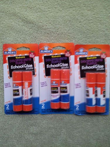 Lot Of Three New 2 Pack Elmer&#039;s Disappearing Purple School Glue Sticks Washable