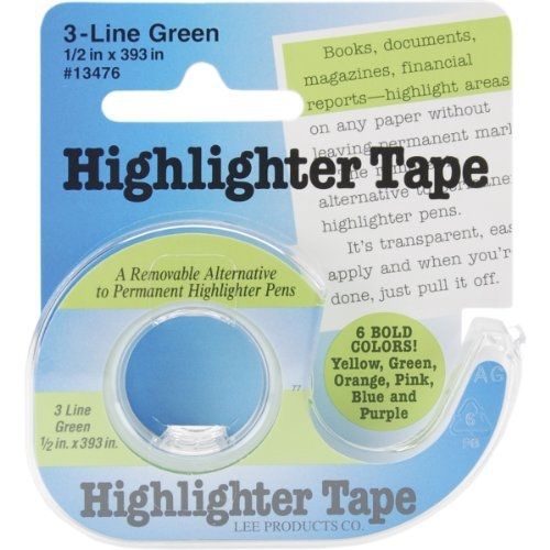 Lee Products Co. 1/2-Inch Wide 393-Inch Long Removable Highlighter Tape with