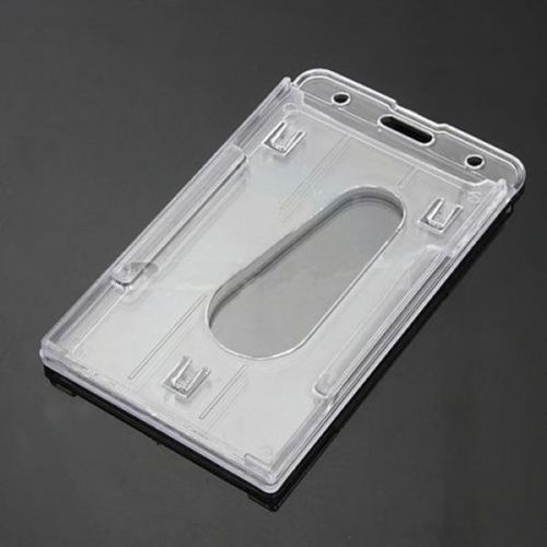 New Clear Vertical Hard Plastic Badge Holder Double Card ID Transparent 10*6cm