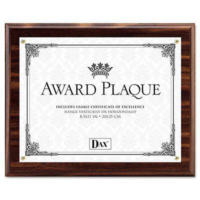Award Plaque, Wood/Acrylic Frame, Up to 8 1/2 x 11, Walnut, Sold as 1 Each