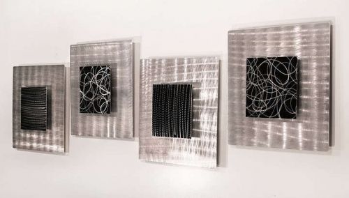 Set of 4 modern contemporary metal wall art accents by jon allen - freestyle for sale