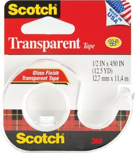 Scotch Transparent Glossy Tape Dispenser, 1/2&#034; x 450&#034;
