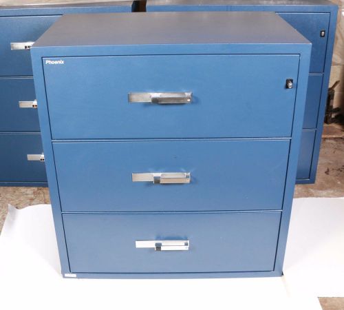 Phoenix 3-drawer Fireproof  Blue File Cabinet A-1 Condition