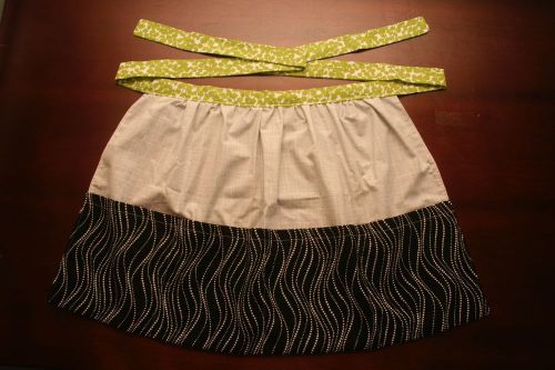Half apron handmade server waist aprons sewing cooking teen retro green grey for sale