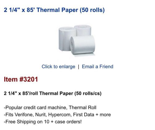 VX 510,VX 570, T7plus (2-1/4&#034; x 85&#039;) THERMAL PAPER - 50 ROLLS