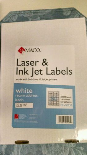 Maco laser &amp; ink jet labels 1.75x.5 20,000 labels 250 sheets self adhesive white for sale