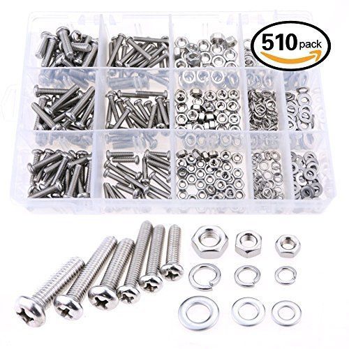 Openbox glarks 510 pieces pan head stainless steel screws nuts lock and flat kit for sale
