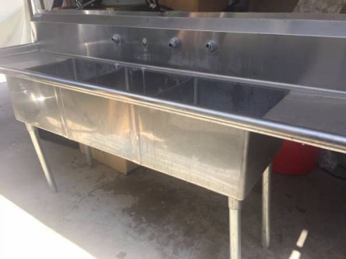 96&#034; Stainless Steel 3 compartment Sink with Drain Boards