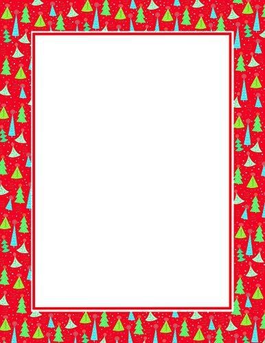 Geographics Christmas Tree Border Red &amp; Gold Foil Letterhead, 8.5 x 11 Inches,