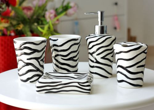 Simple Black And White Zebra Grain Ceramics Home Bathroom Wash Supplies Five Set