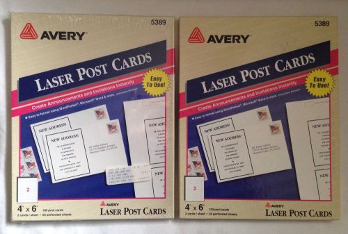 Lot of 2 Avery Postcards 5389 Laser Printers Uncoated 4 x 6&#034; White 100 Each Box