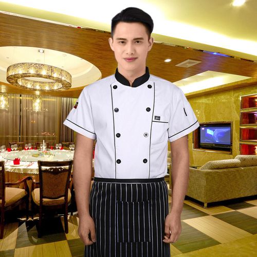 Unisex kitchen cooker working uniform chef waiter waitress jacket short sleeve for sale